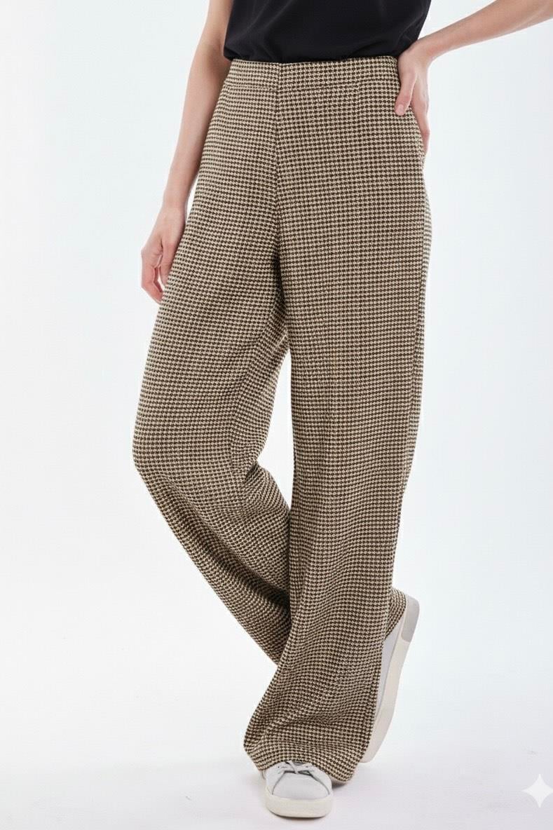 Boru Paça Pantolon-Camel Desenli