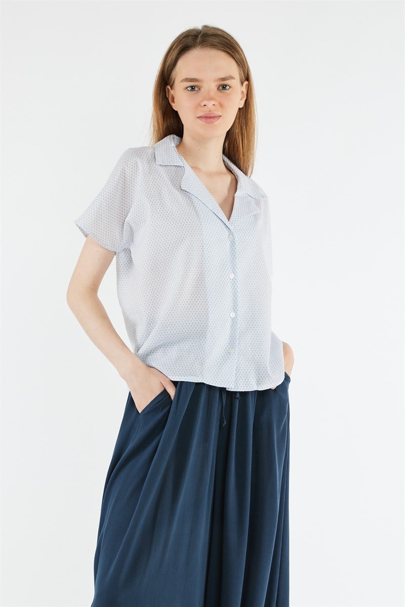 Ceket Yaka Gömlek - Ekru Desenli