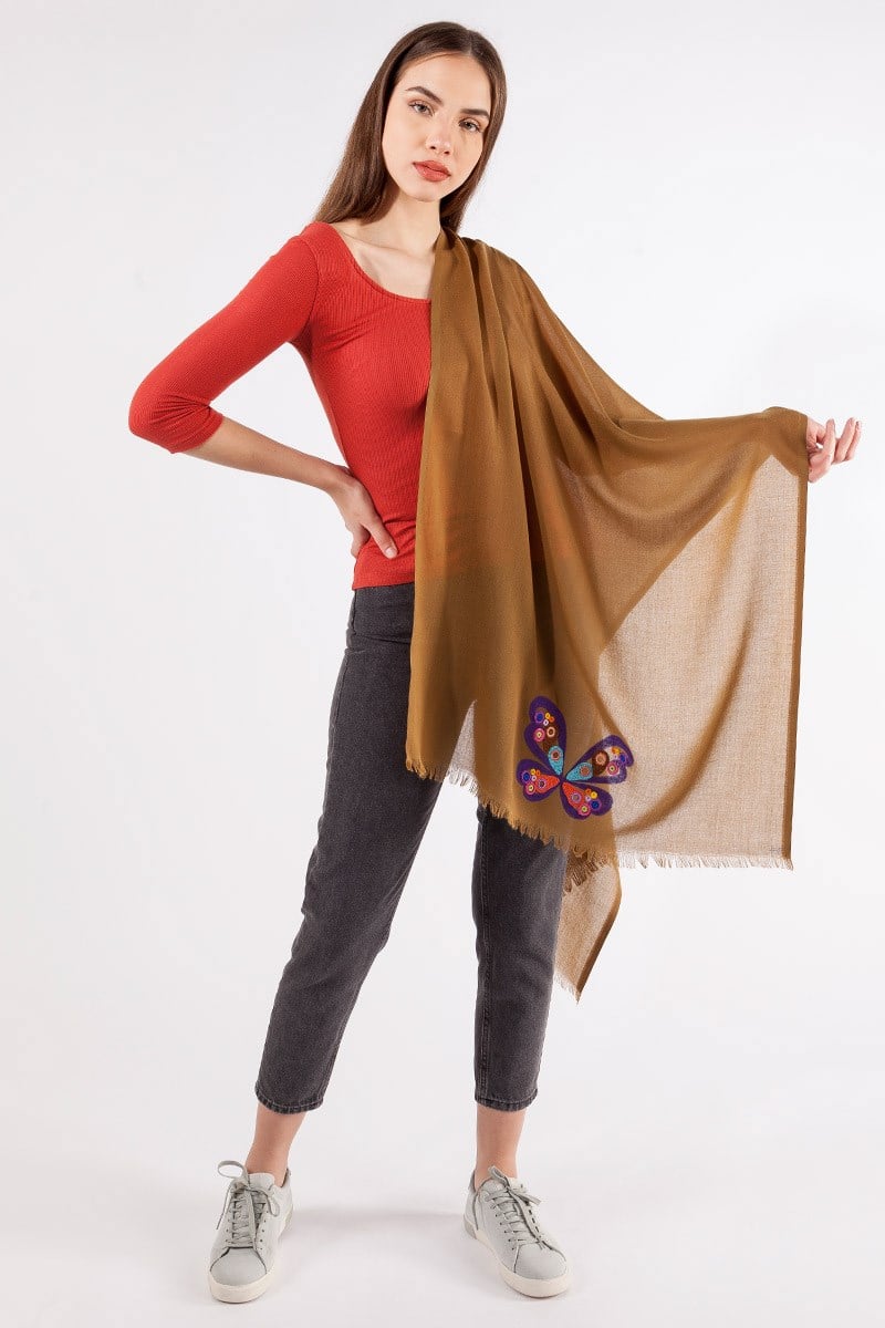 Desenli Şal - Vizon