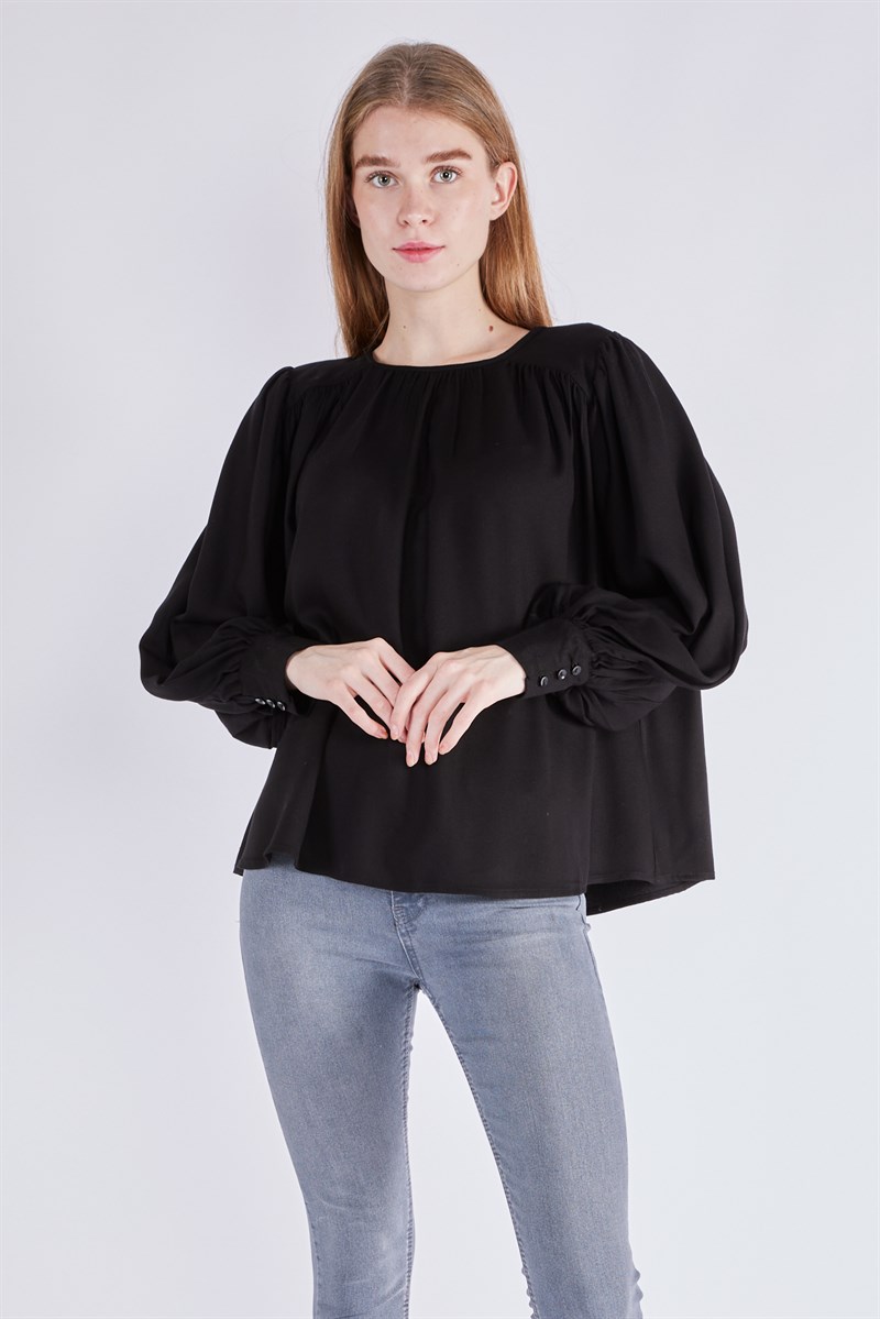 Dökümlü Bluz - Siyah