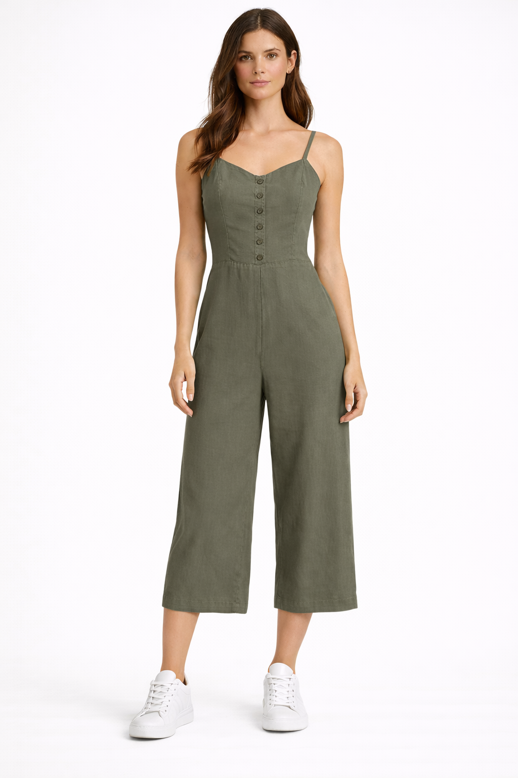 Düğme Detaylı Tulum - Haki