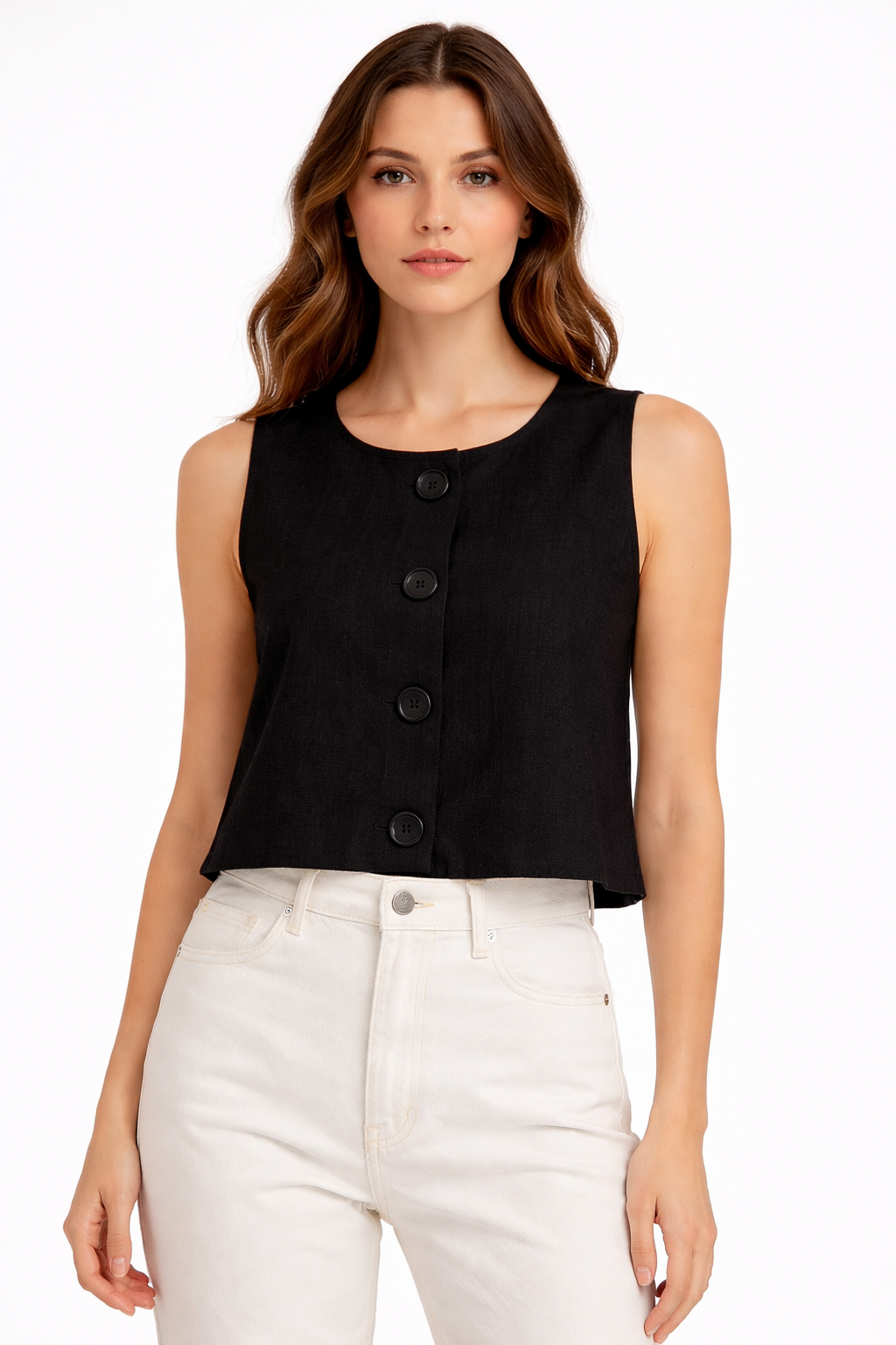 Düğmeli Crop Gömlek - Siyah