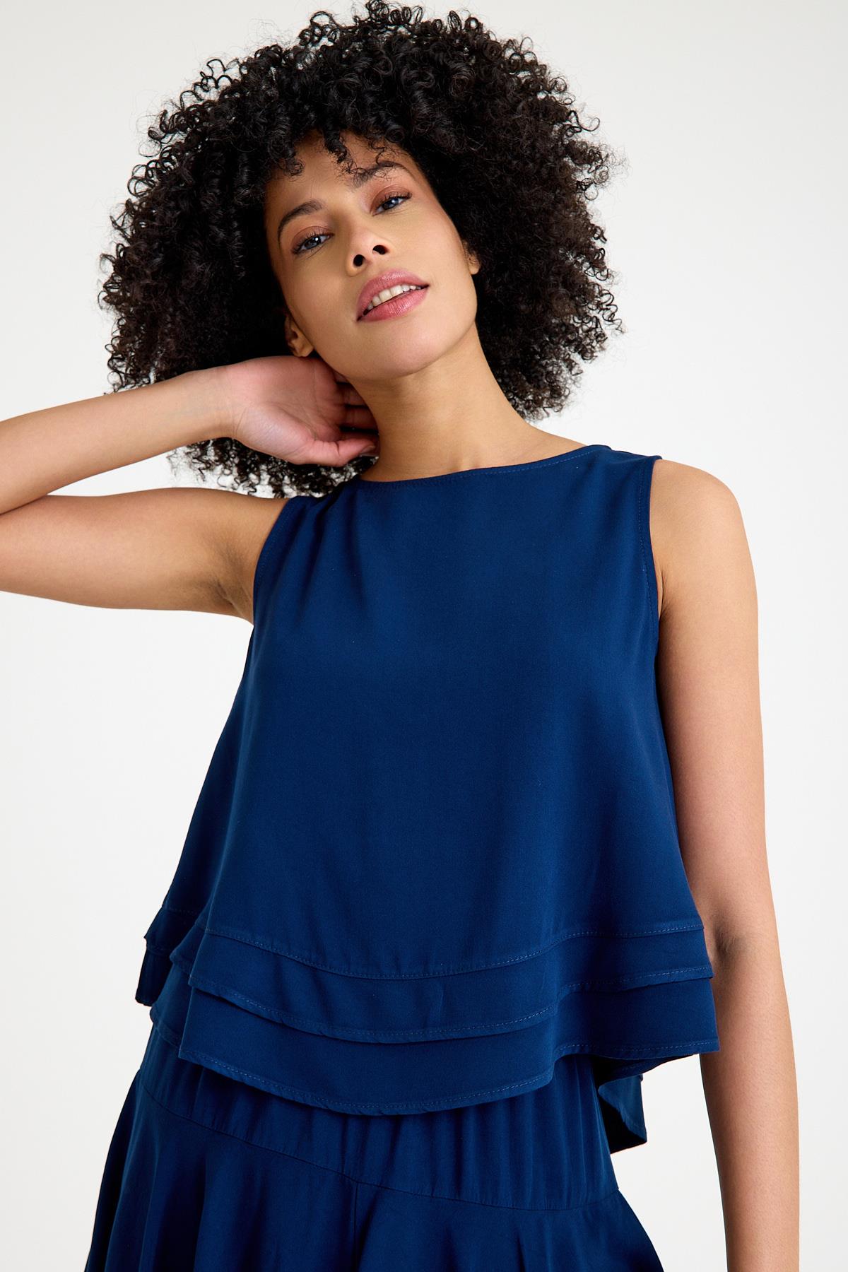 Geniş Askılı Bluz - Lacivert