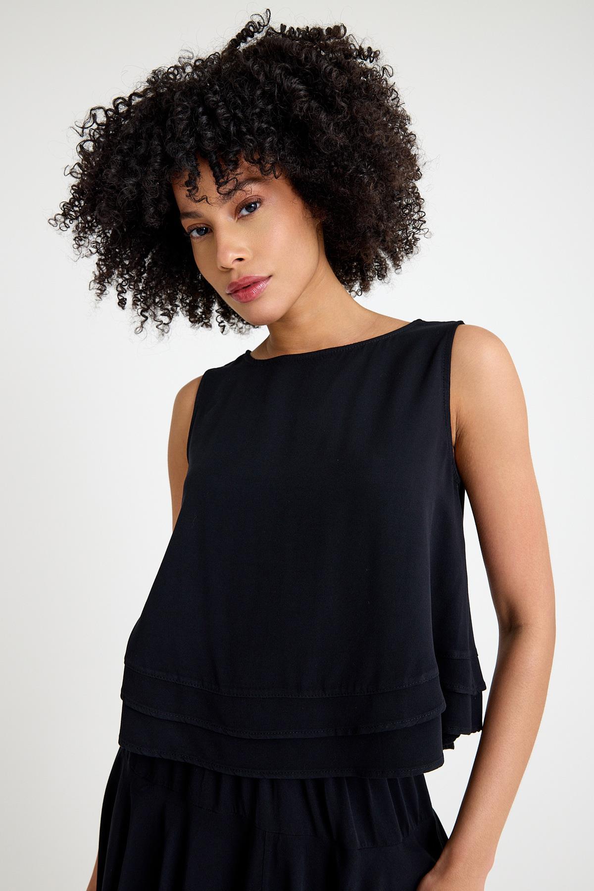 Geniş Askılı Bluz - Siyah