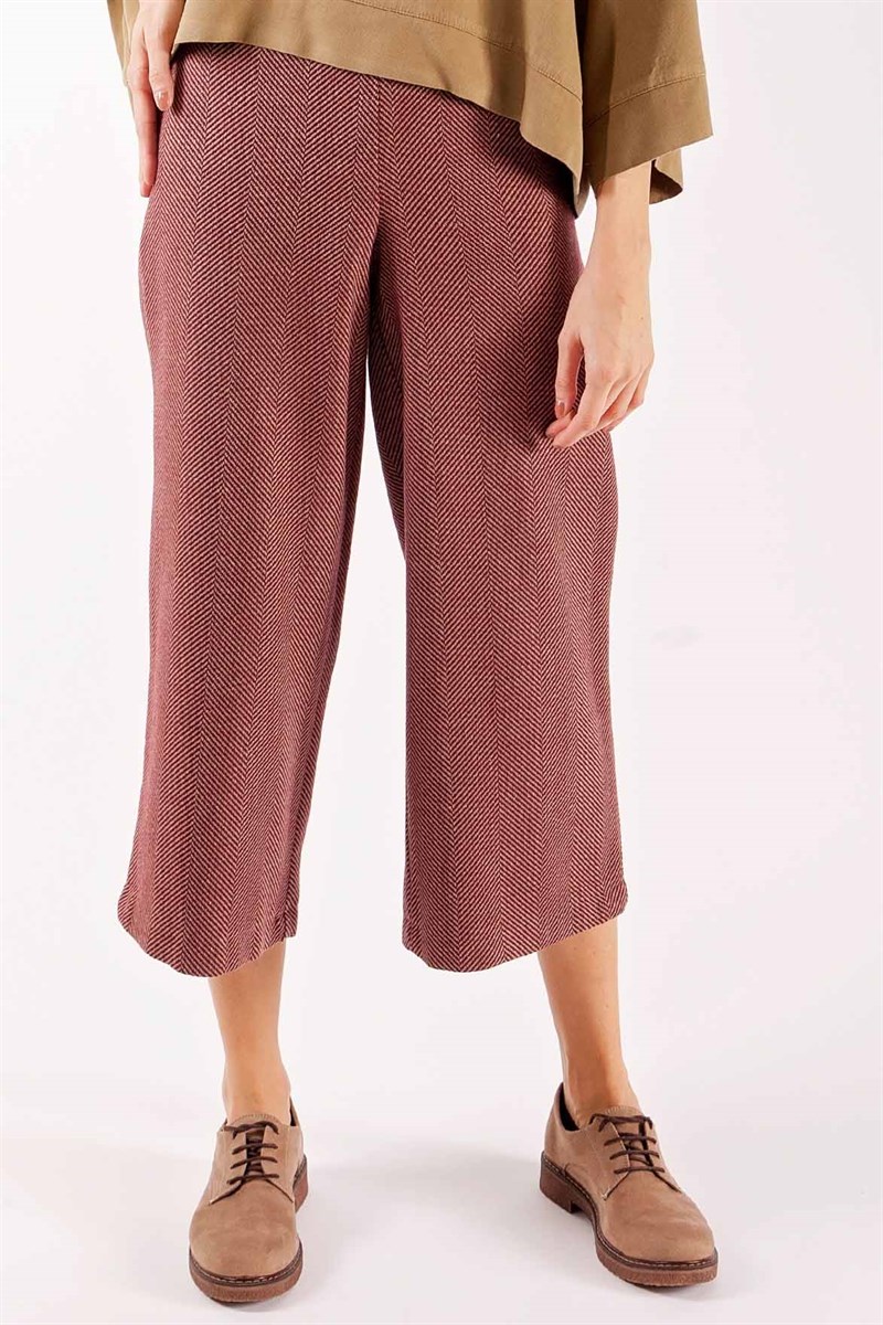 Geniş Paçalı Pantolon - Bordo Balıksırtı