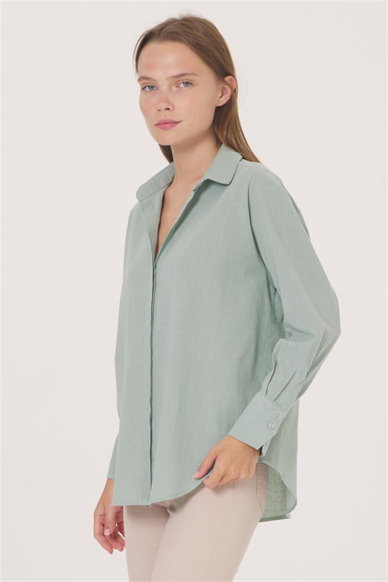 Gizli Düğmeli Gömlek - Mint