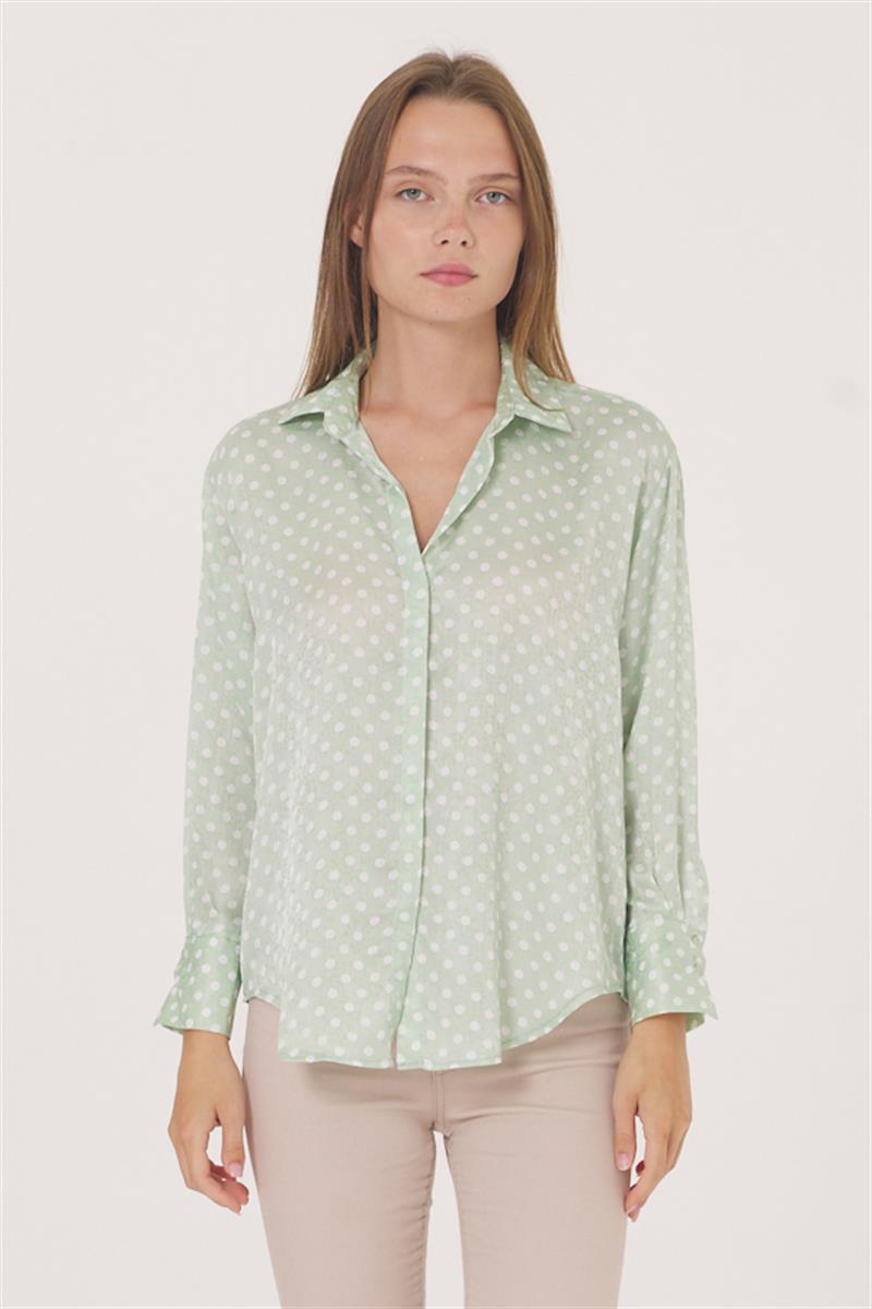 Gizli Düğmeli Gömlek- Mint Puanlı