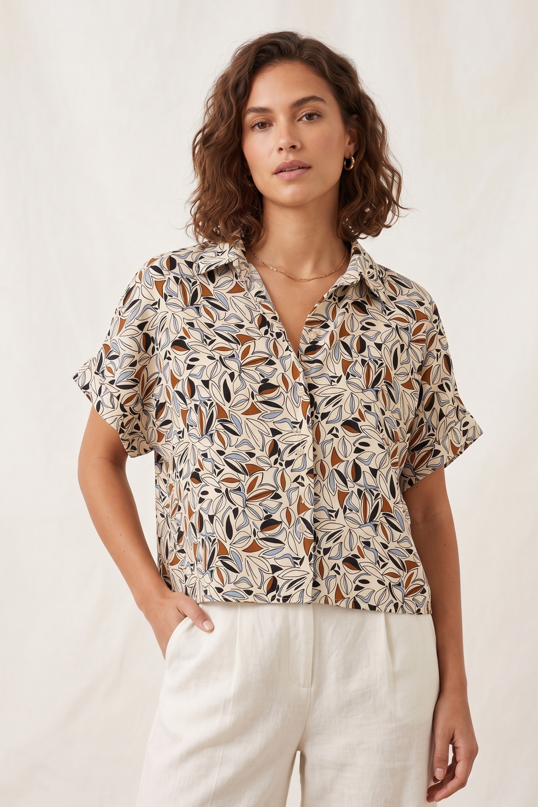 Gömlek-Krem Desenli