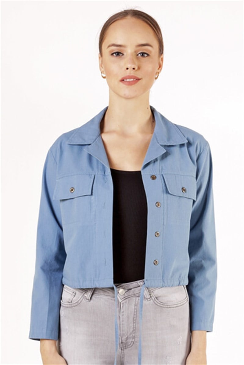 Gömlek Yaka Ceket - Mavi