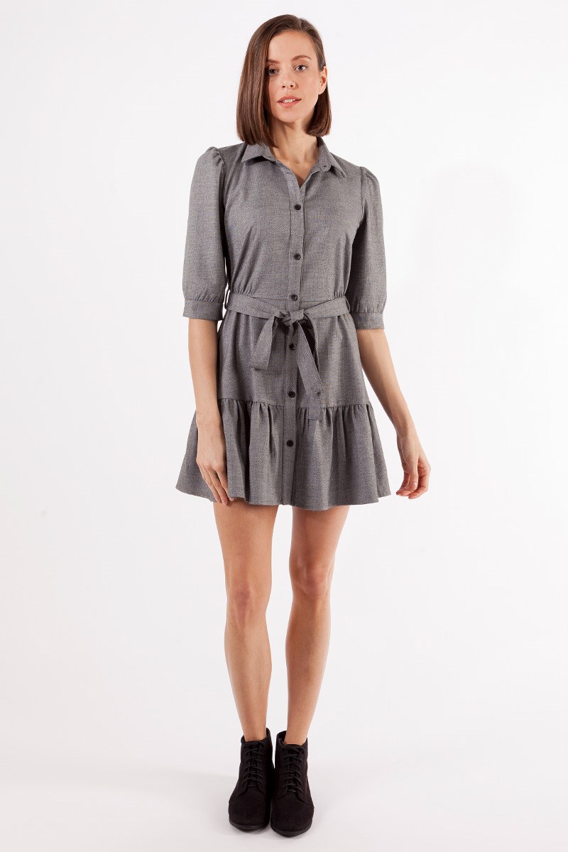 Gömlek Yakalı Elbise - Füme