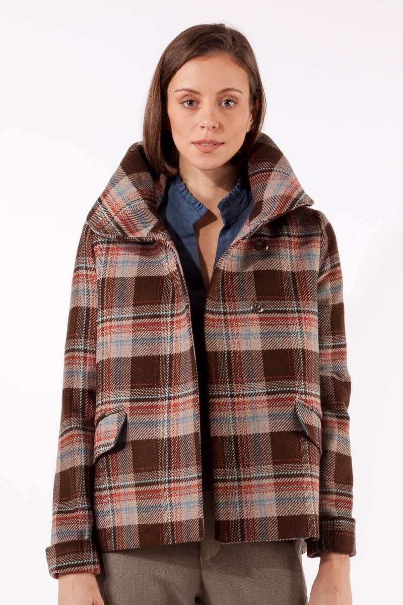 Kapüşonlu Kaban - Kahve Ekose