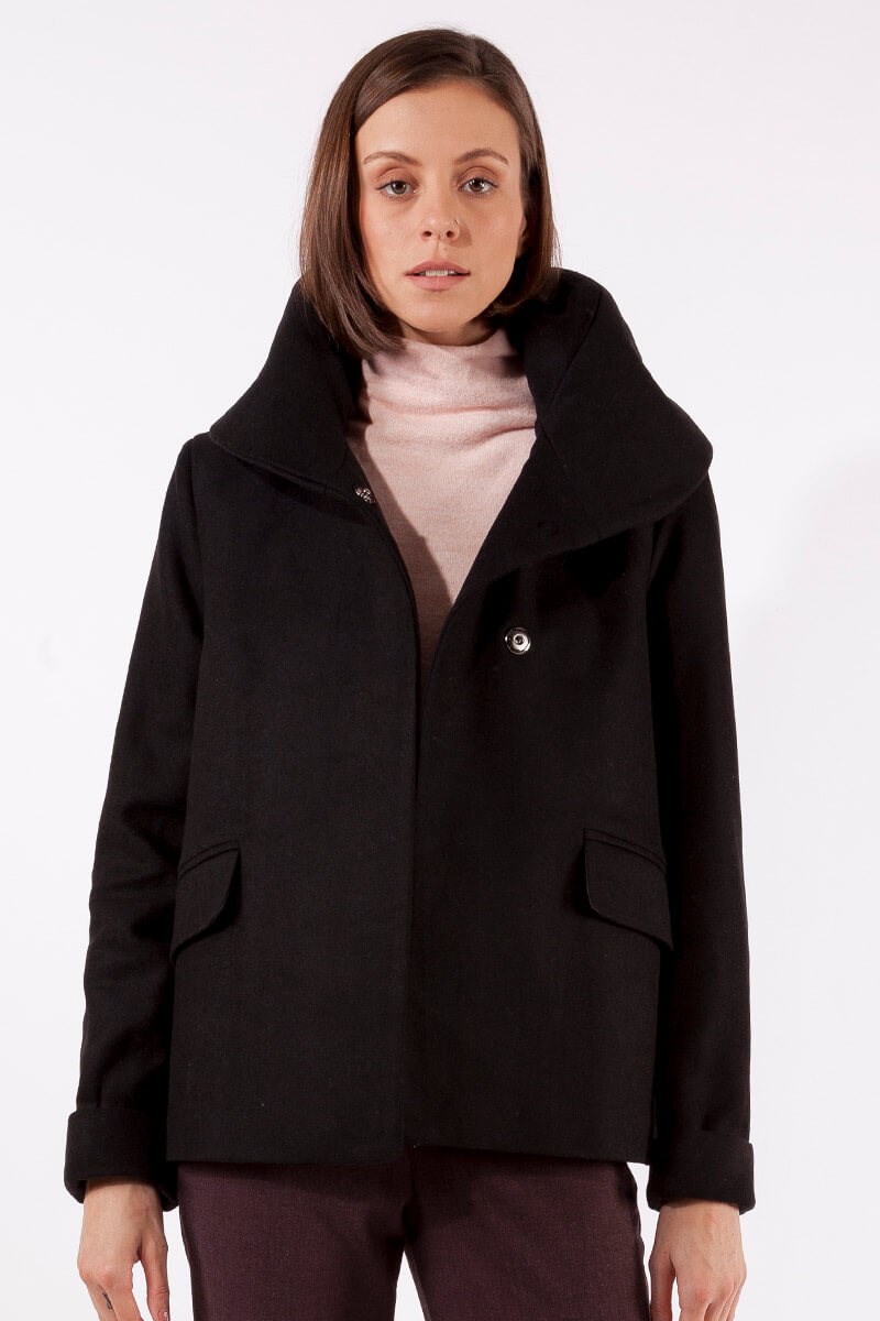 Kapüşonlu Kaban - Siyah