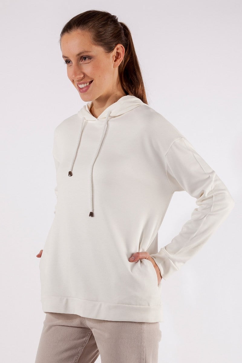 Kapüşonlu Sweatshirt - Ekru