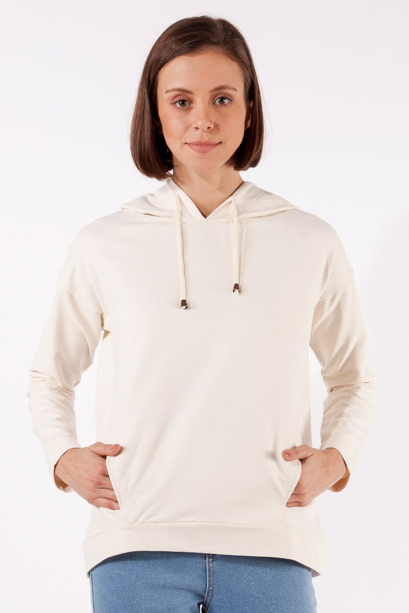 Kapüşonlu Sweatshirt - Ekru