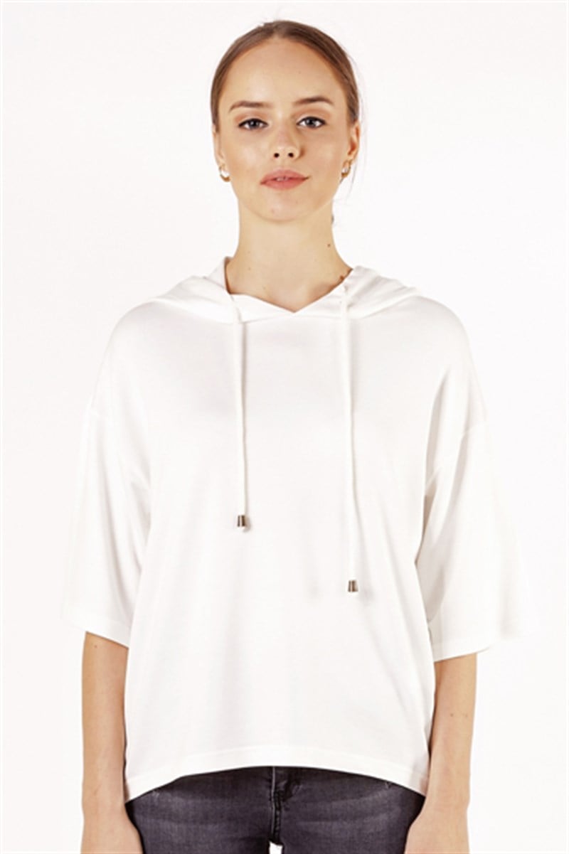 Kapüşonlu Sweatshirt - Ekru