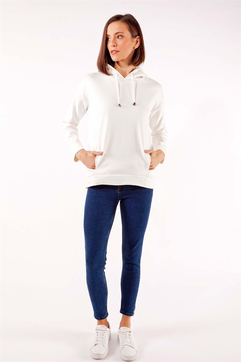 Kapüşonlu Sweatshirt - Ekru