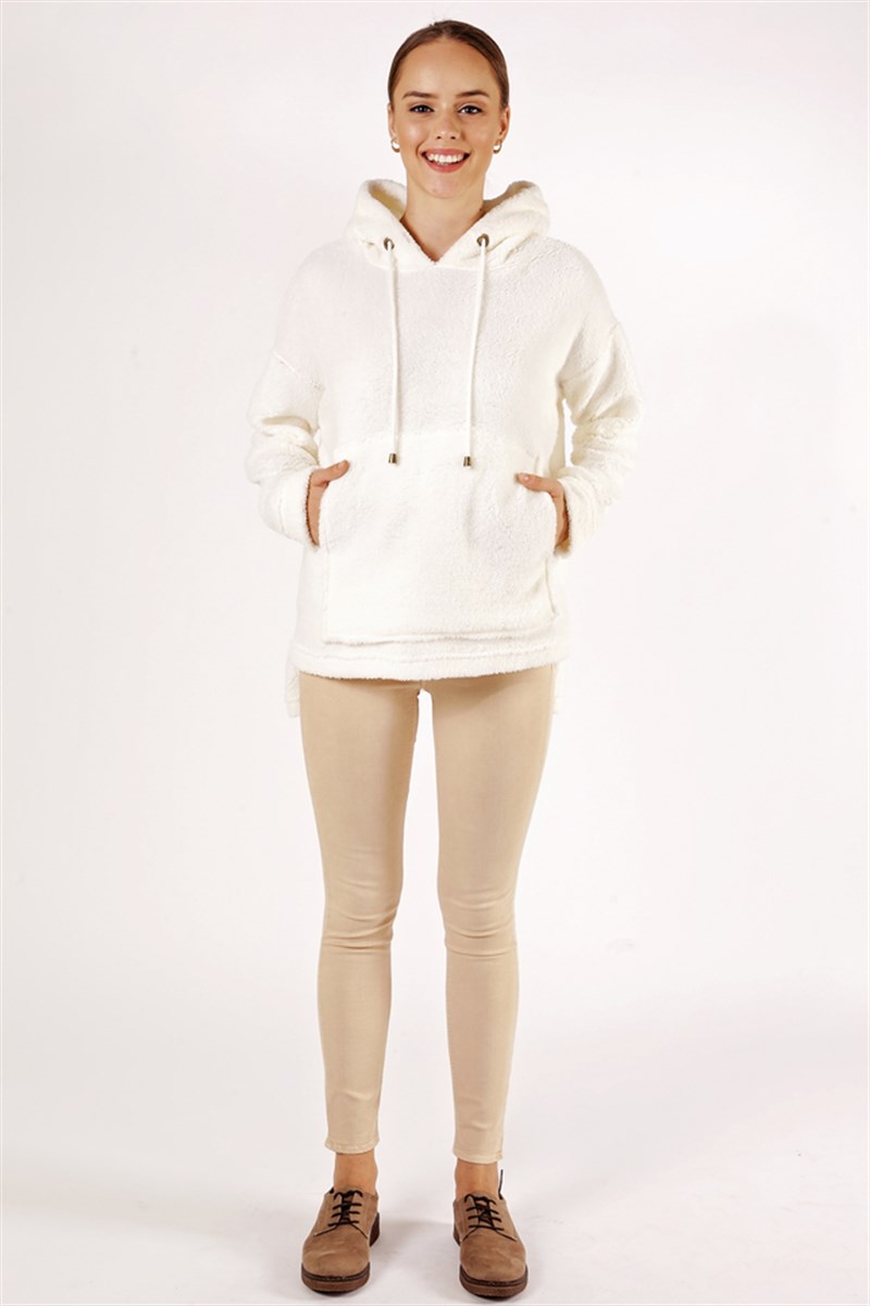 Kapüşonlu Sweatshirt - Ekru