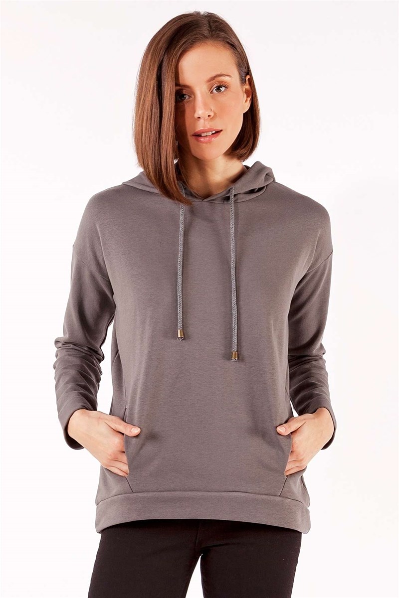 Kapüşonlu Sweatshirt - Füme