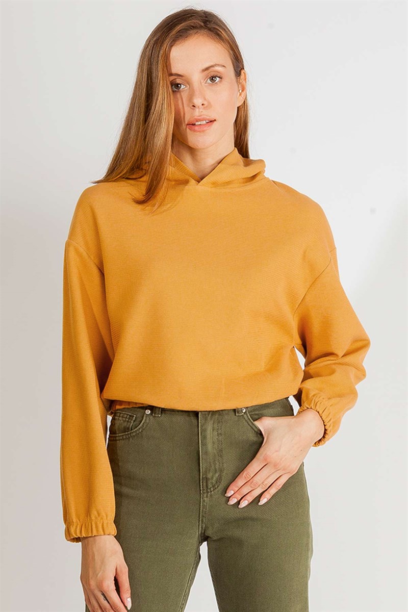 Kapüşonlu Sweatshirt - Hardal