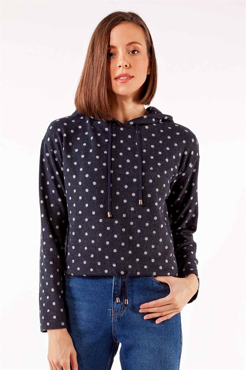 Kapüşonlu Sweatshirt - Lacivert Puanlı