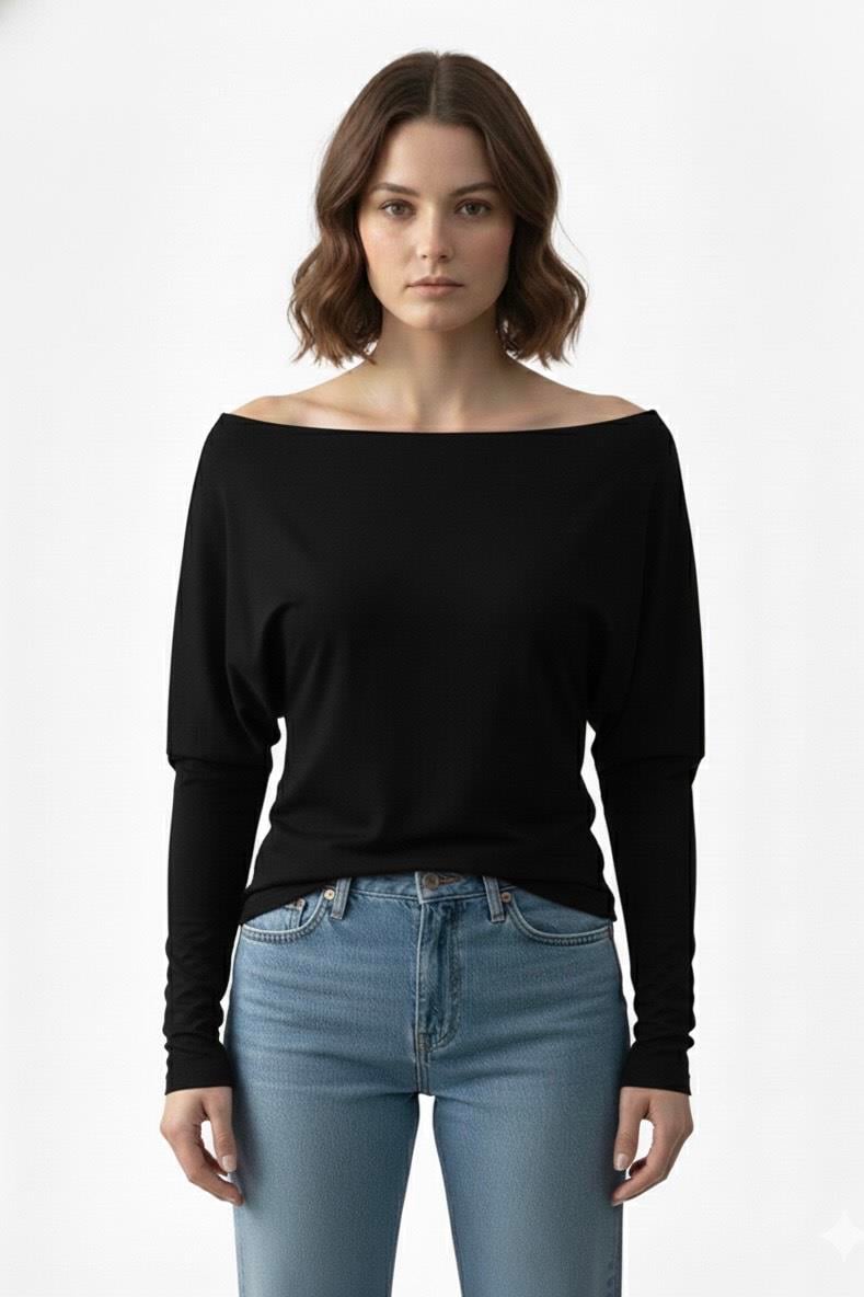 Kayık Yaka Bluz - Siyah
