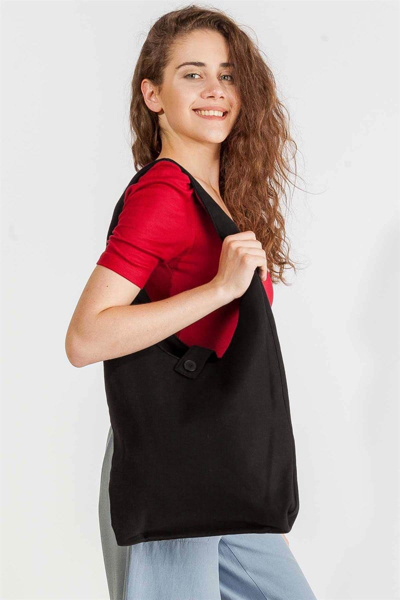 Kumaş Omuz Çantası - Siyah