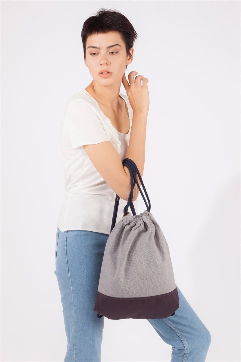 Kumaş Sırt Çantası - Gri Desenli- Füme