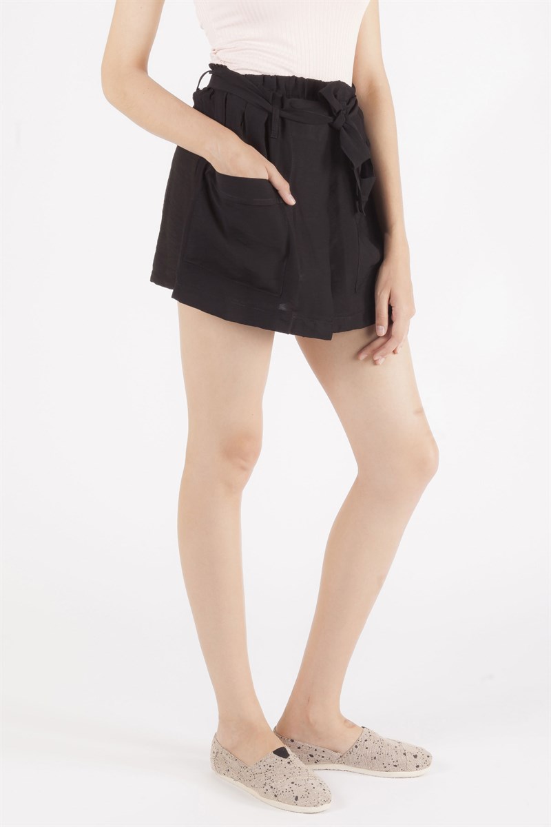Kuşaklı Şort Etek - Siyah
