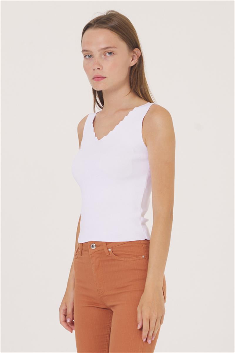 Merdiven Yaka Triko Bluz - Ekru