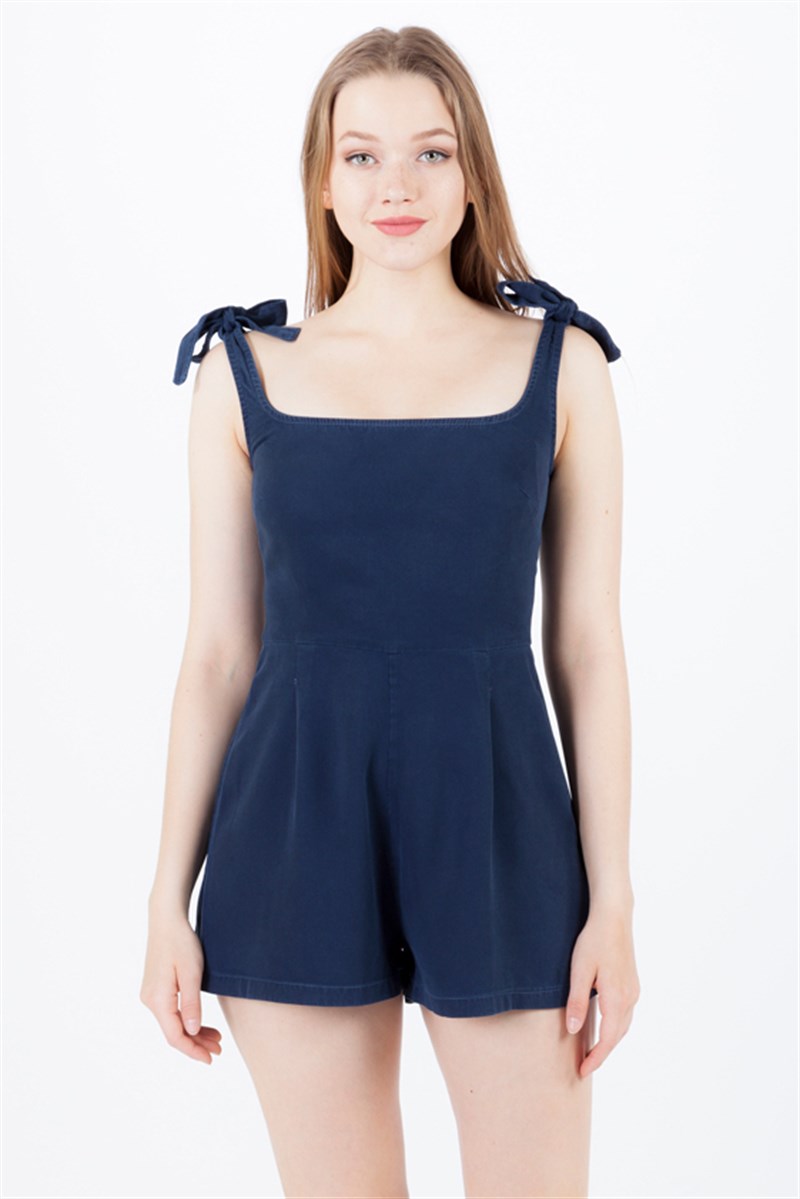 Omzu Bağcıklı Şort Tulum