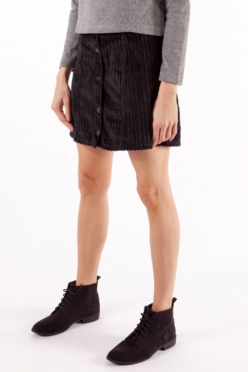 Ön Düğmeli Etek - Siyah