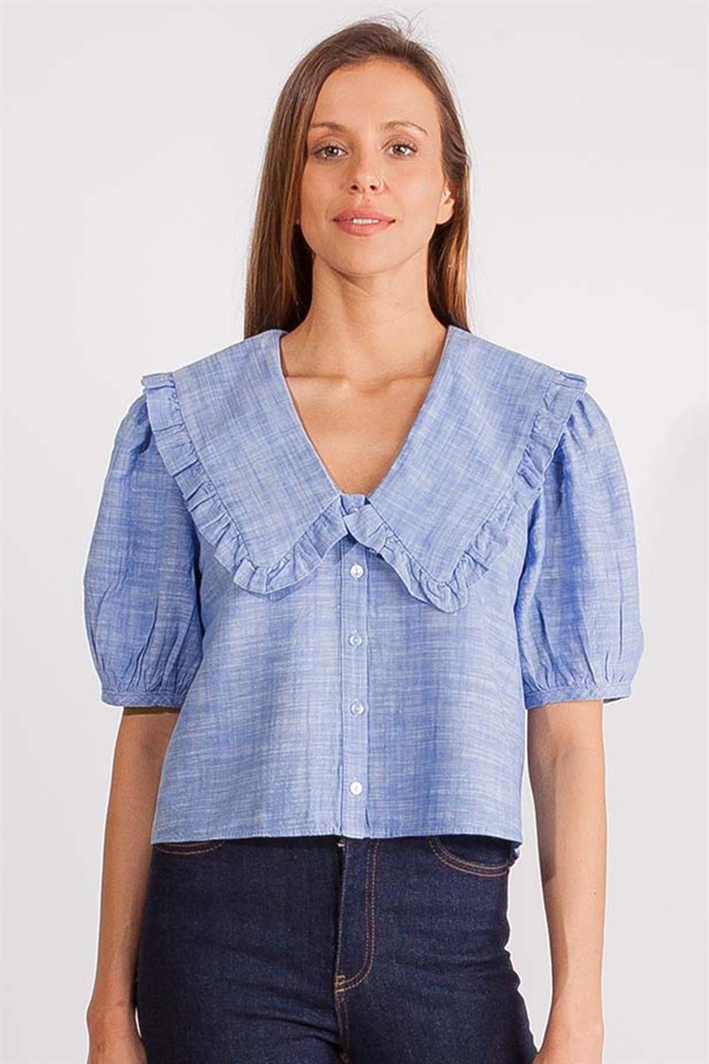Önlük Yakalı Gömlek - Mavi