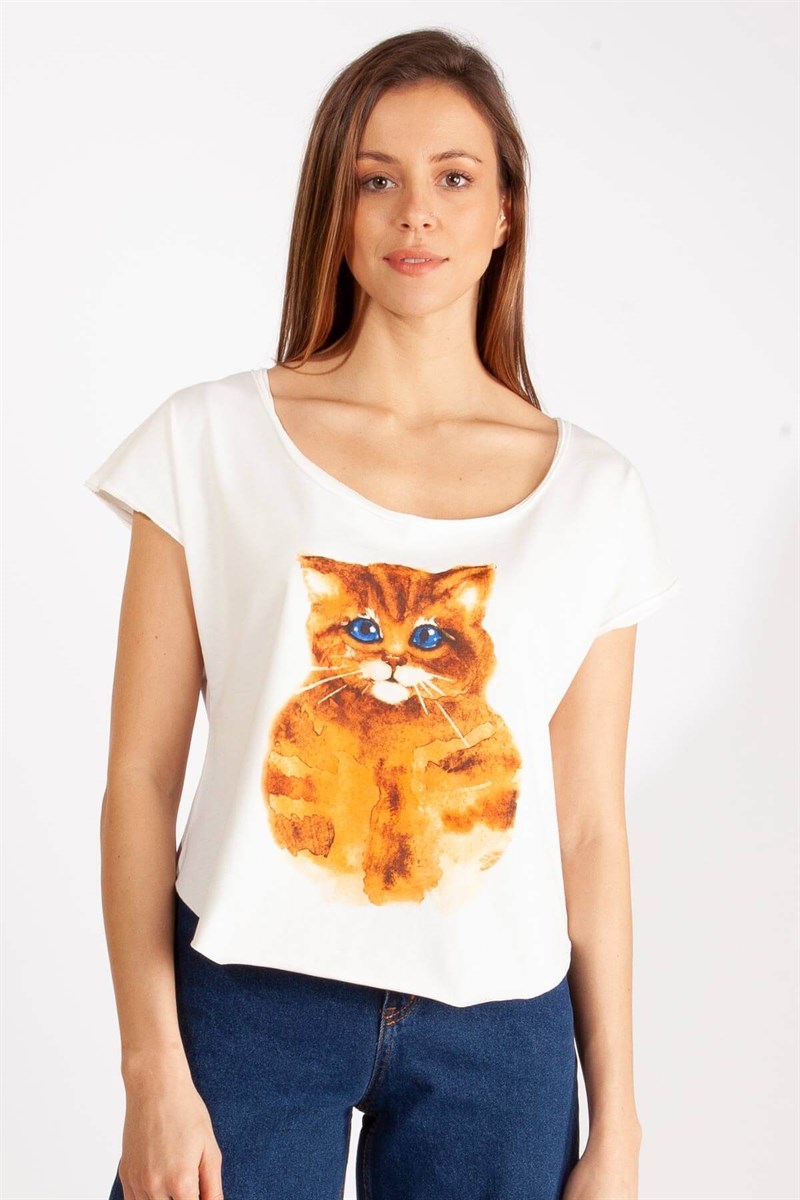 Oval Yaka Bluz - Ekru