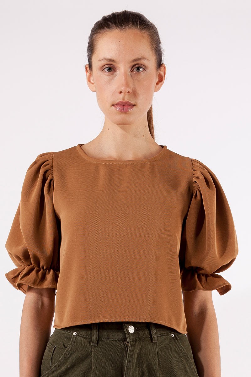 Oval Yaka Bluz - Vizon