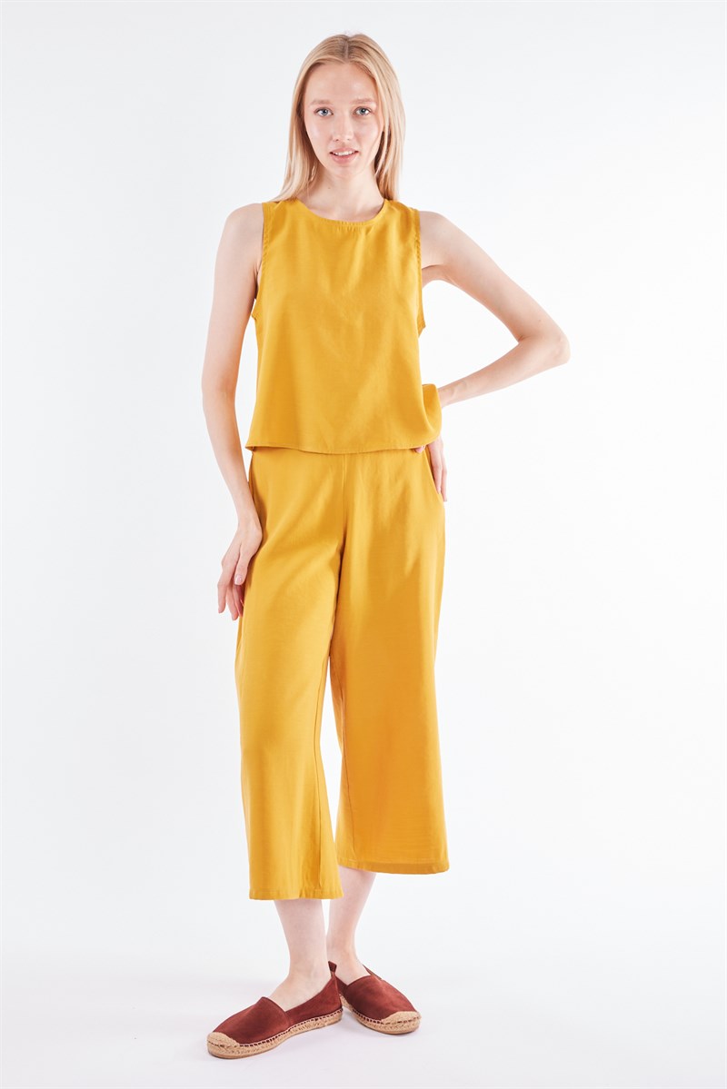 Oval Yaka Bluz - Sarı