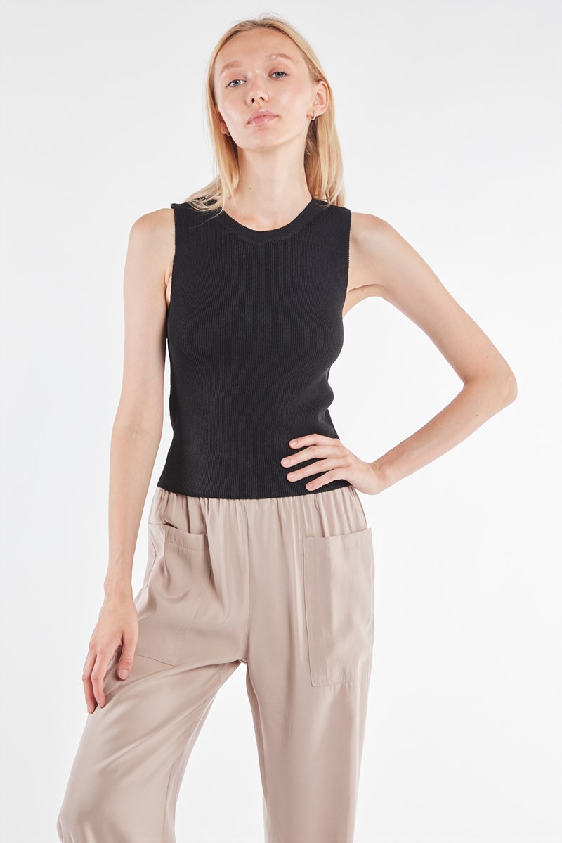 Oval Yaka Bluz - Siyah