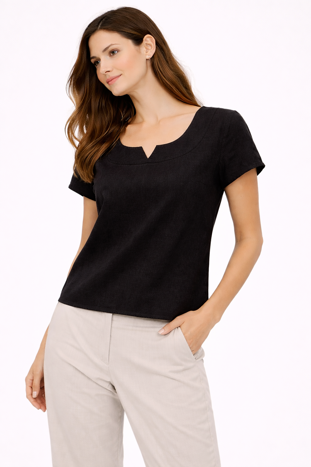 Oval Yaka Bluz - Siyah