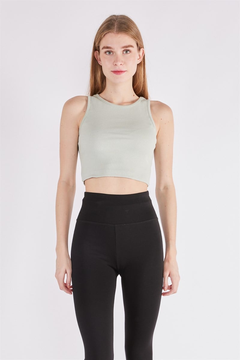 Oval Yaka Crop - Açık Mint