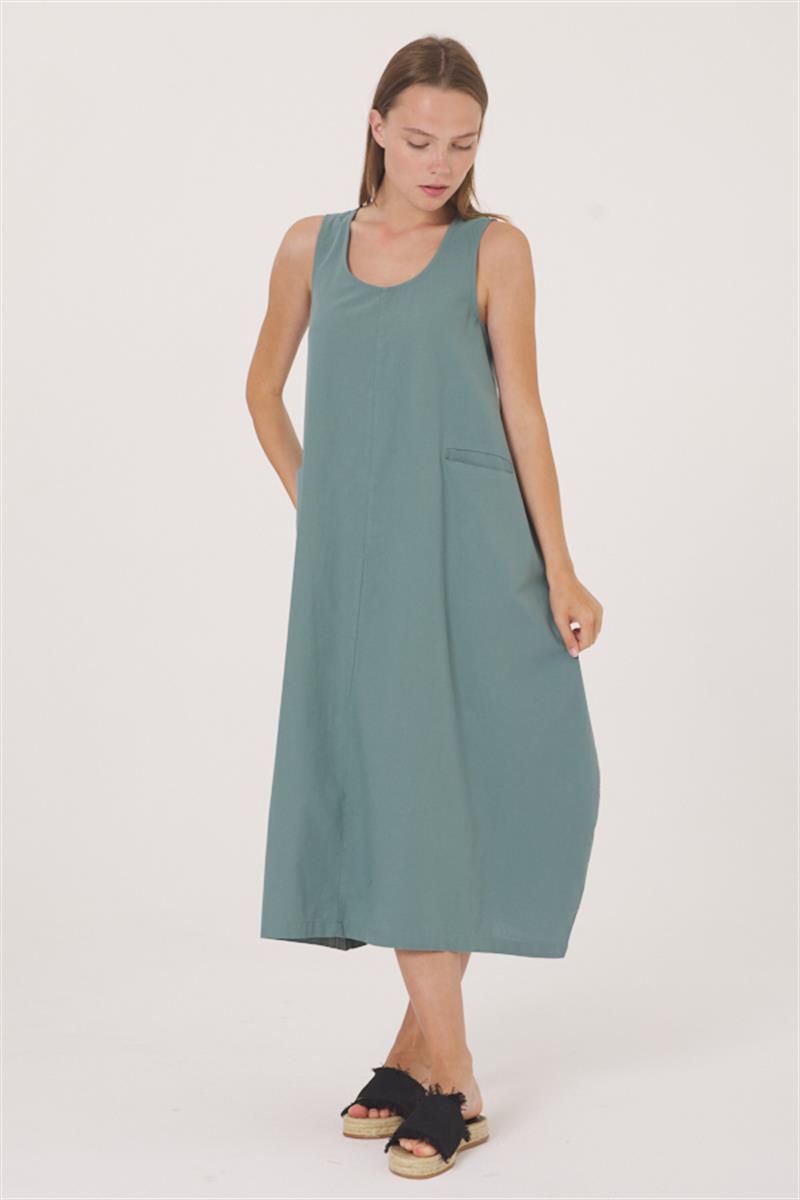 Oval Yaka Elbise - Mint