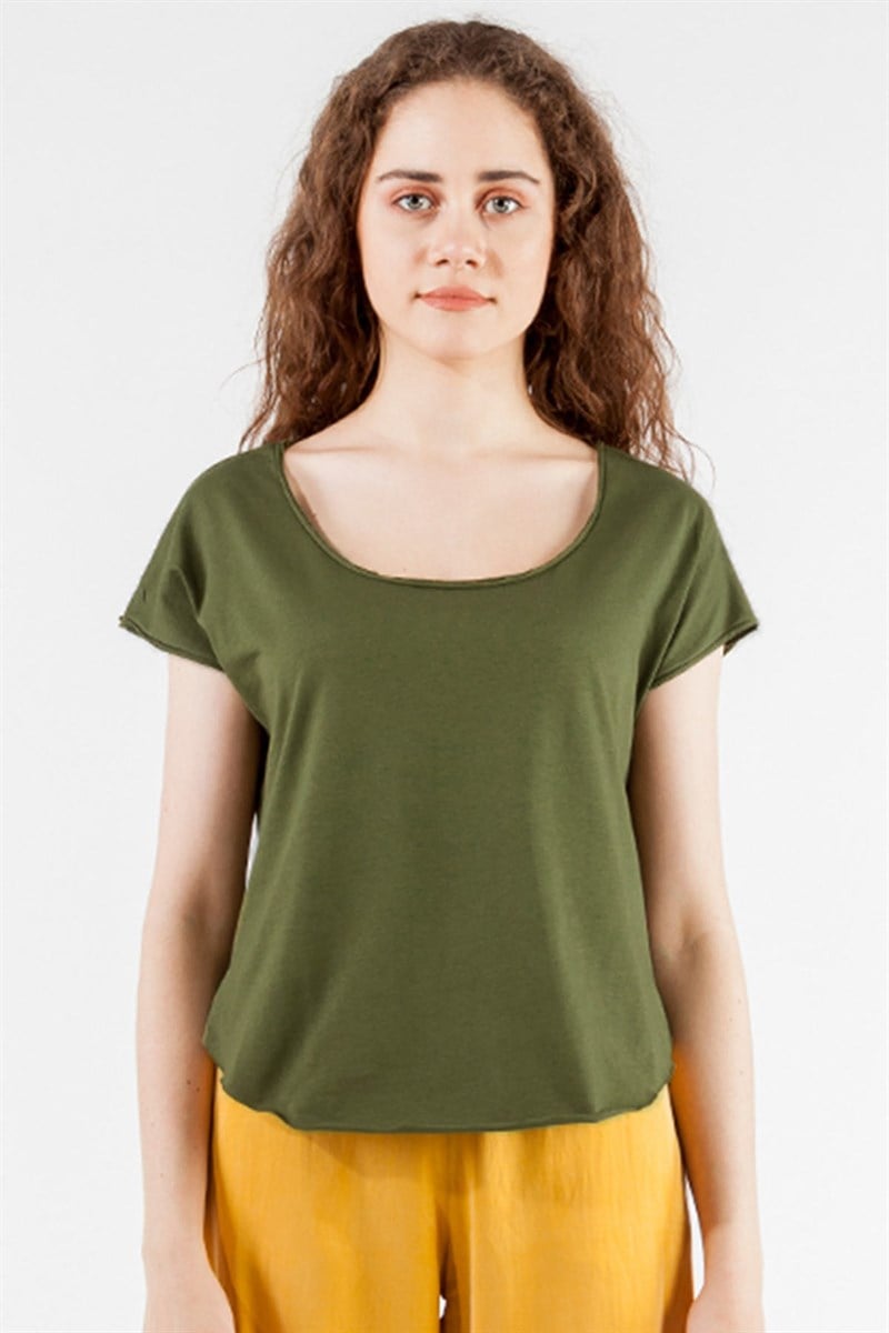 Oval Yaka Tişört - Yeşil