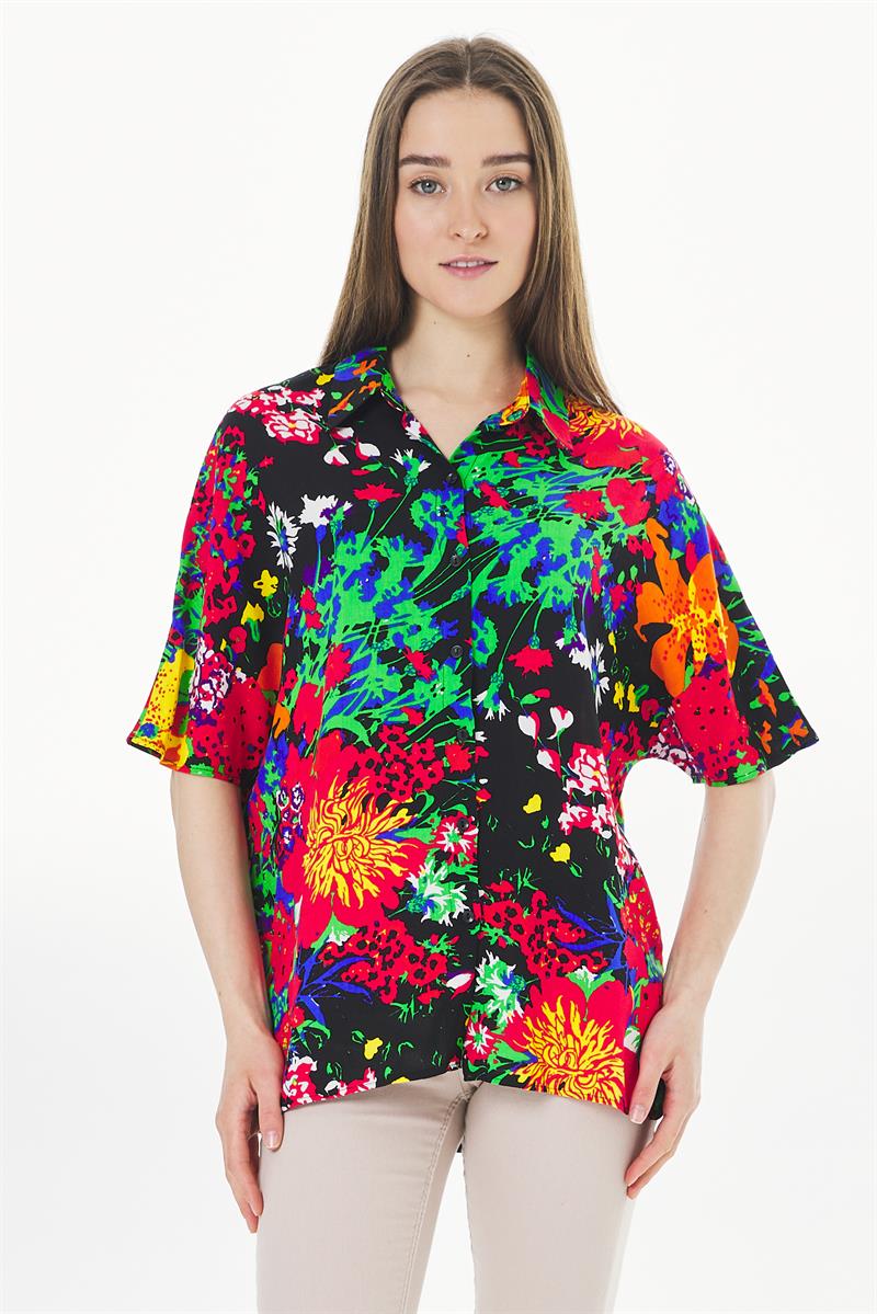 Oversize Gömlek - Siyah Desenli