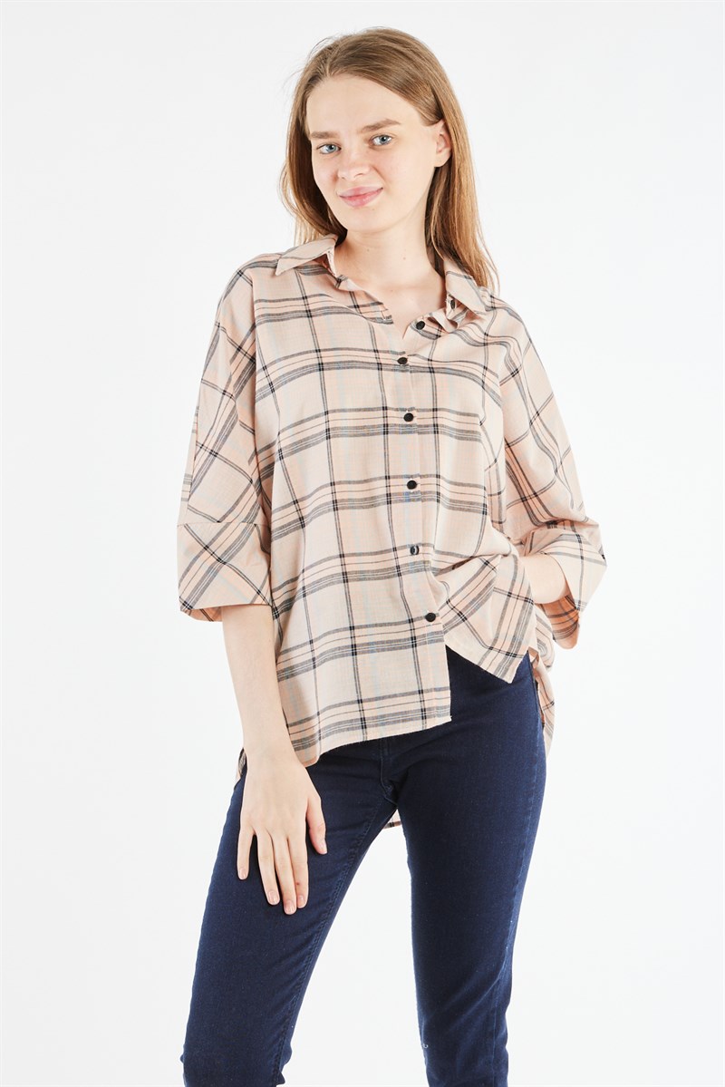 Oversize Gömlek - Somon Ekose