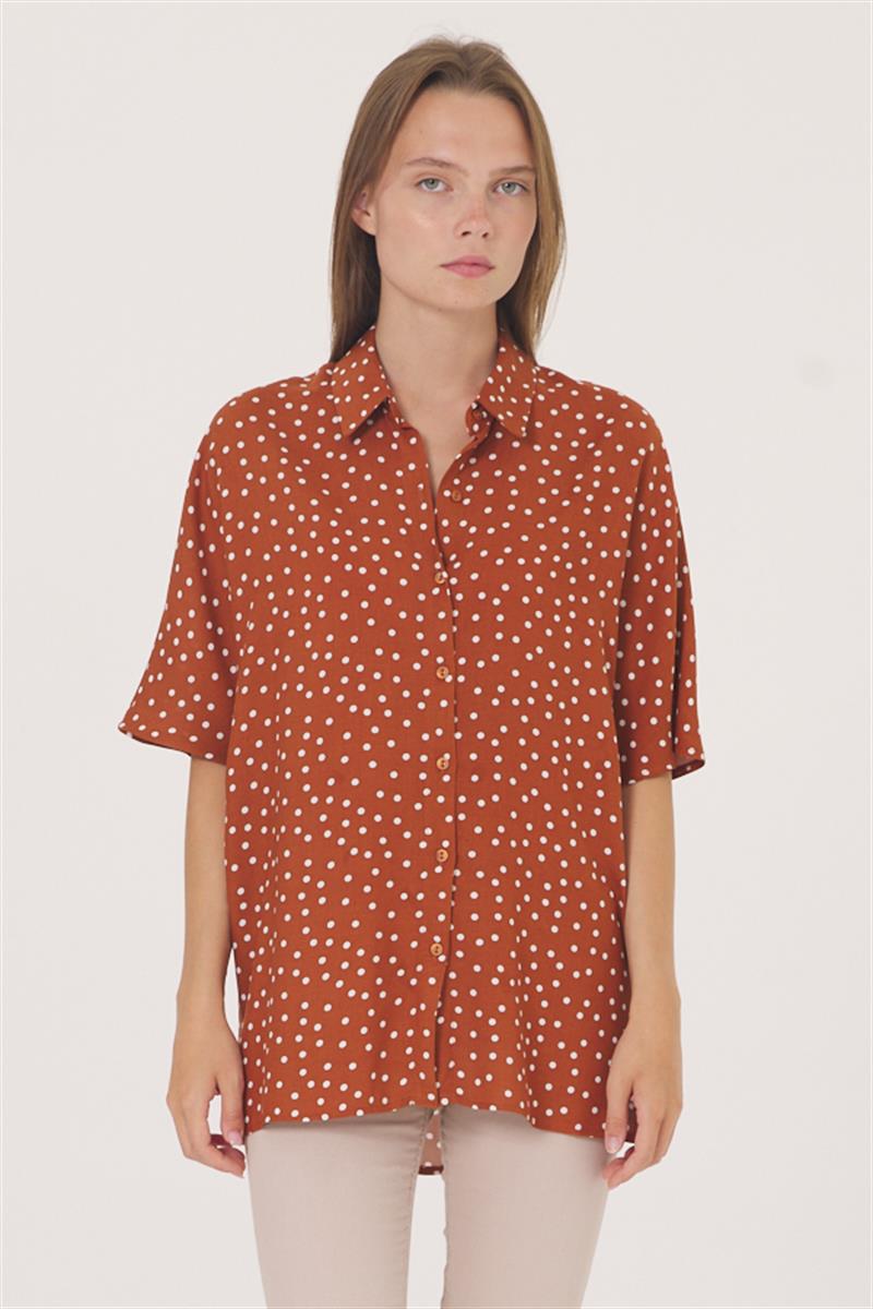 Oversize Gömlek - Tarçın Puanlı