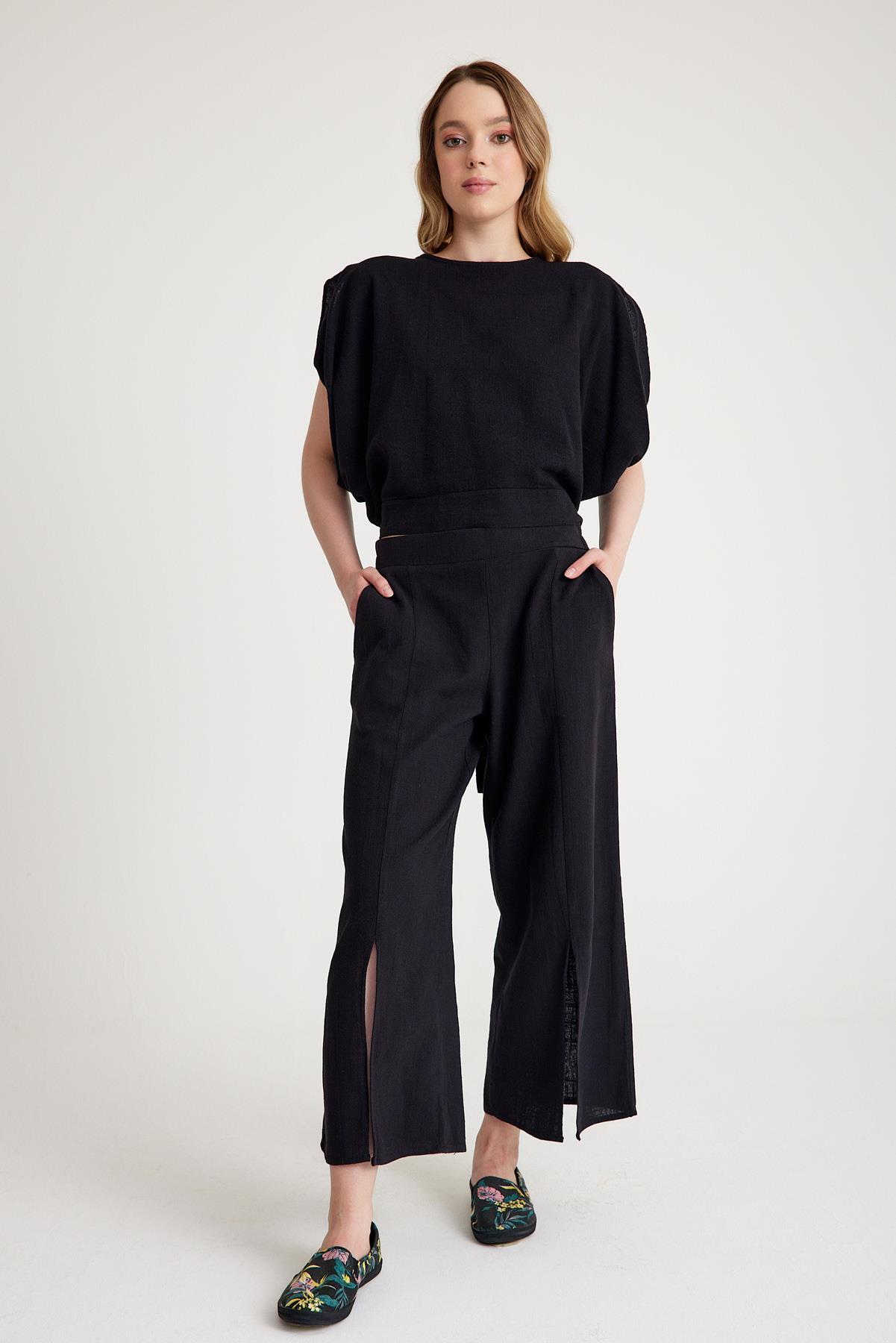 Paça Detaylı Pantolon - Siyah