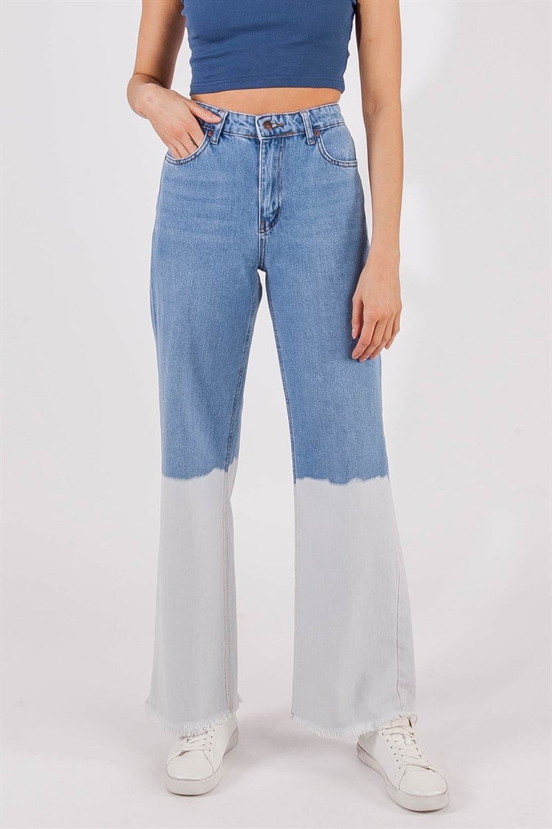 Paça Püsküllü Jean Pantolon - Mavi-Buz