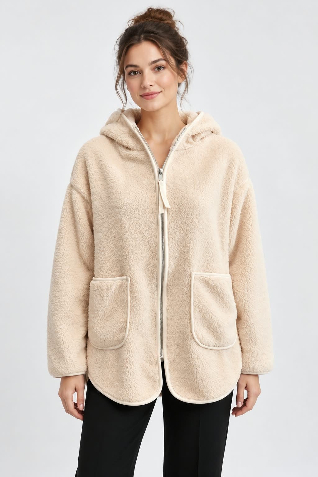 Peluş Teddy Ceket-Ekru 