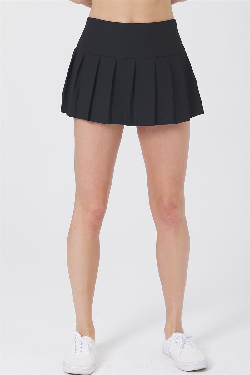 Pileli Şort Etek - Siyah