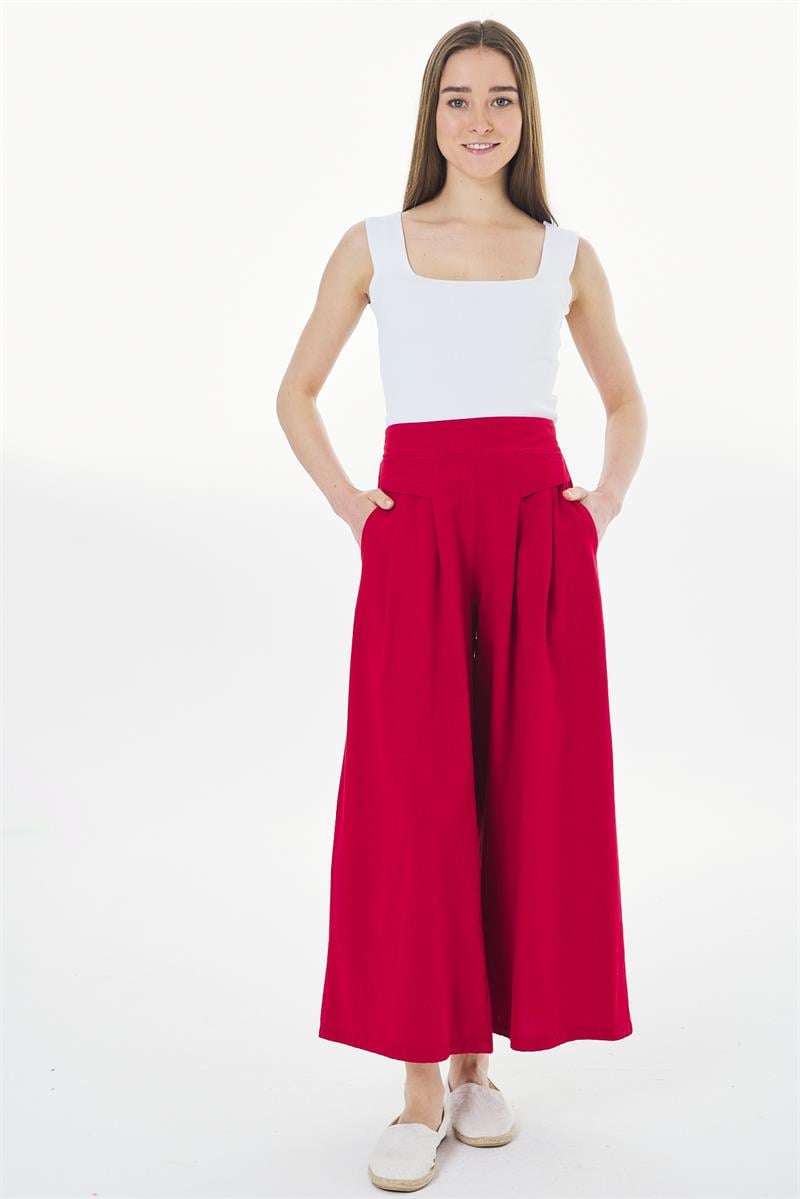 Pili Detaylı Pantolon - Bordo