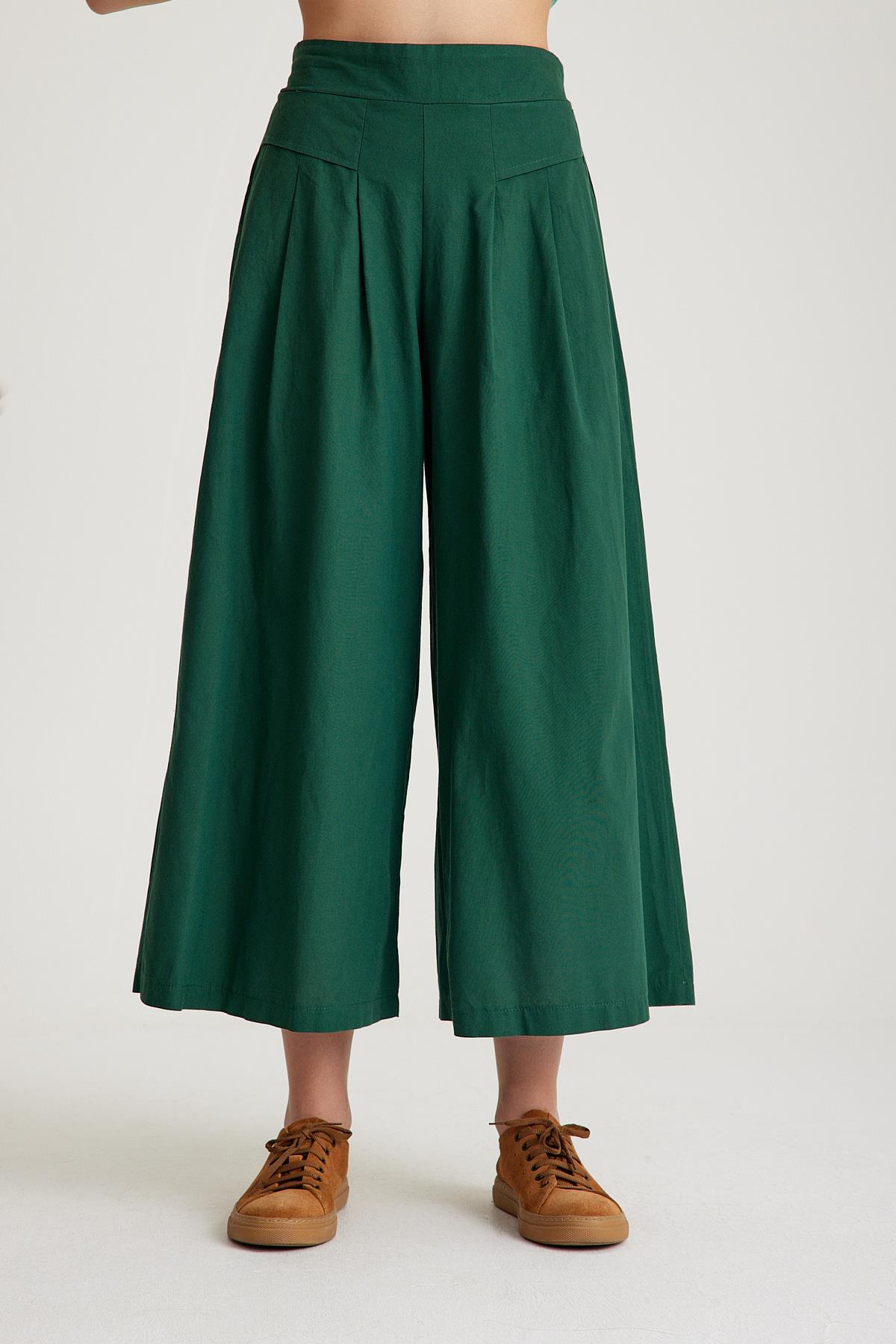 Pili Detaylı Pantolon - Petrol