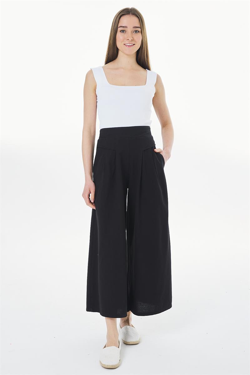 Pili Detaylı Pantolon - Siyah  